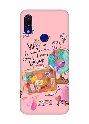 Матовий чохол з рожевими боками на xiaomi redmi 7 :: настрій подорожувати /принт 329/