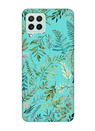Матовый бирюзовый чехол на samsung galaxy m32/m22/a22 4g :: растительный фон (принт 377)