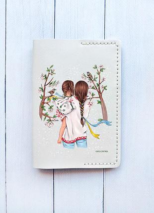 Кожаная обложка на паспорт книжку белая (принт 27)