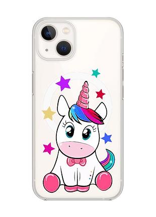 Магнитный чехол на iphone 14 plus с поддержкой magsafe :: единорог (принт 102)