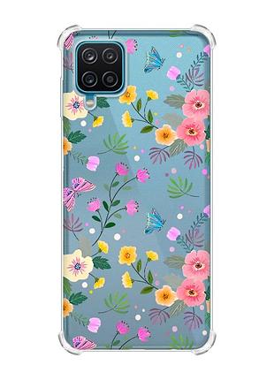 Чехол с утолщенными углами на samsung a12 4g :: цветочный фон (принт 369)