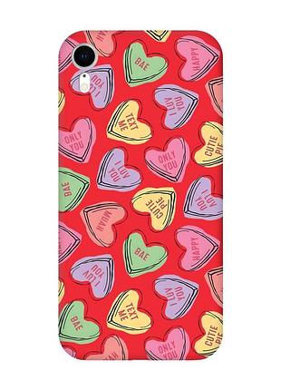 Матовий червоний чохол на apple iphone xr :: сердечка з текстом (принт 333)