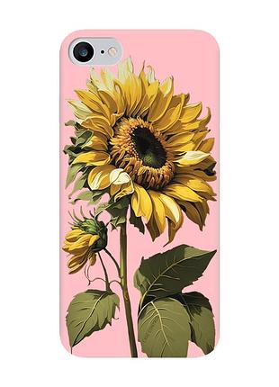 Матовый розовый чехол на iphone 7/8/se 2020 :: подсолнечник (принт 274)