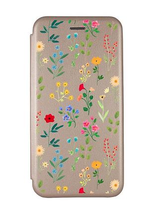 Чехол-книжка с рисунком для xiaomi redmi 9c/10a золотой :: цветочный фон (принт 269)
