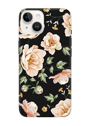 Матовый черный чехол на apple iphone 14 :: цветы пастельные (принт 277)