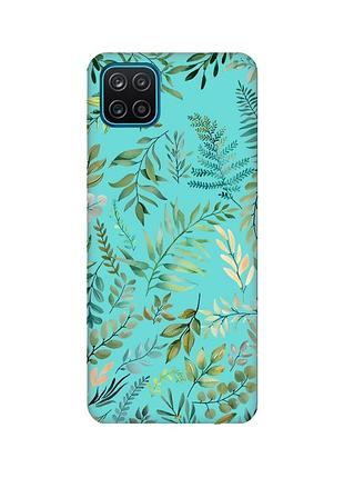 Матовый бирюзовый чехол для samsung galaxy a12 :: растительный фон (принт 377)