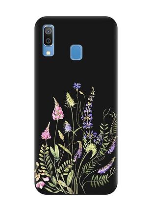 Матовый черный чехол на samsung galaxy a30 (2019)/a20 (2019) цветочная идиллия (принт 382)