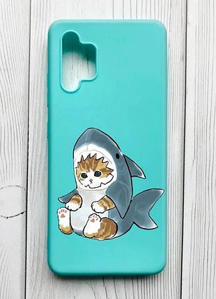Матовый бирюзовый чехол на samsung galaxy a32 котёнок (принт 120)