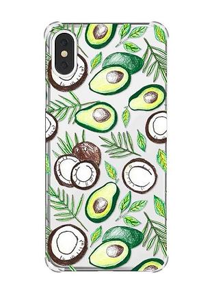 Чохол з потовщеними кутами на iphone x/xs :: авокадо і кокос (принт 303)