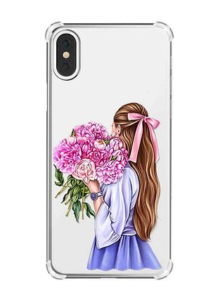 Чехол с утолщёнными углами на iphone x/xs :: девушка с пионами (принт 11)