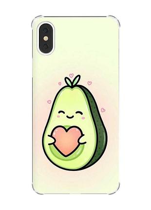 Чехол с утолщёнными углами на iphone x/xs :: кавай авокадо с сердечком (принт 310)