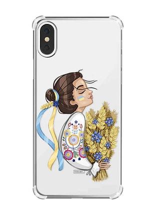 Чохол з потовщеними кутами на iphone x/xs :: українка з колосками (патріотичний принт 172)