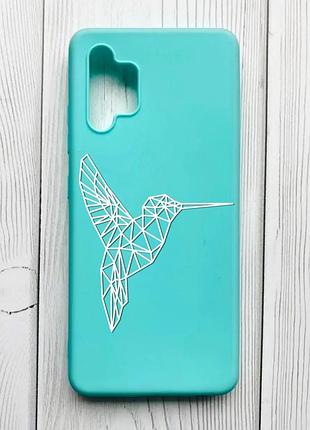 Матовый бирюзовый чехол на samsung galaxy a32 колибри (принт 123)