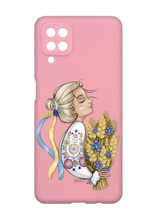 Матовий рожевий чохол на samsung galaxy a12 :: українка з колосками (патріотичний принт 173)