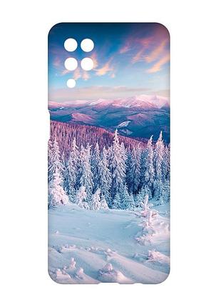 Чехол с розовыми боками на samsung galaxy a12 :: зимние горы (принт 163)