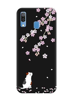 Матовий чорний чохол на samsung galaxy a30 (2019)/a20 (2019) котик і сакура (принт 283)