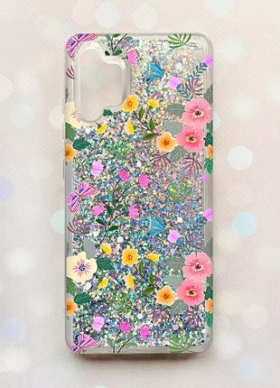 Чохол з плаваючими блискітками samsung galaxy a32 срібний :: квітковий фон (принт 369)