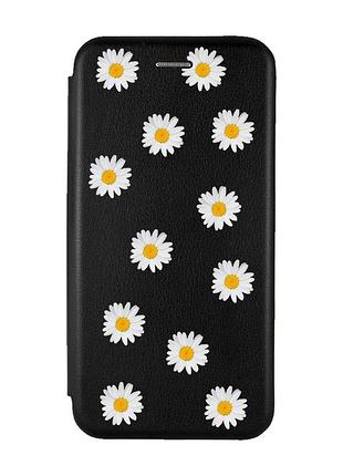 Чехол-книжка с рисунком для xiaomi mi 11 lite чёрный :: фон ромашки (принт 41)