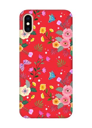 Матовый красный чехол на iphone xs max :: цветочный фон (принт 369)