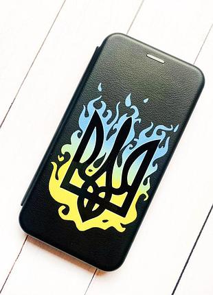 Чехол-книжка с рисунком для xiaomi redmi note 9/10x чёрный :: тризуб пламя (принт 257) 4