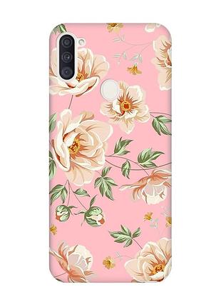 Матовый розовый чехол на samsung galaxy a11 :: цветы пастельные (принт 277)