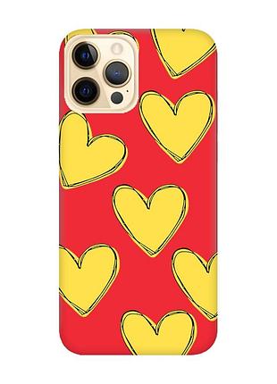 Матовий червоний чохол на apple iphone 12 pro max :: сердечка жовті (принт 259)