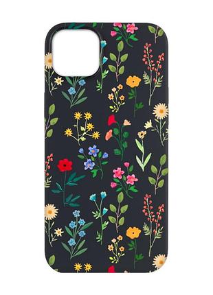 Матовый черный чехол на apple iphone 14 plus :: цветочный фон (принт 269)