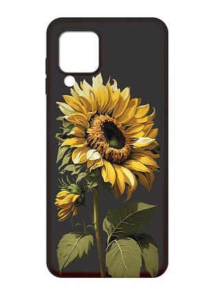Матовый черный чехол на samsung galaxy m32 / a22 / m22 4g :: подсолнечник (принт 274)