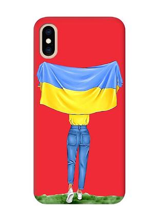 Матовый красный чехол на iphone xs max :: девушка с флагом (принт 263)
