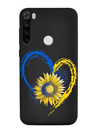 Матовый черный чехол на xiaomi redmi note 8t :: сердце с подсолнухом. украина (принт 260)