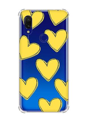 Чехол с утолщёнными углами на xiaomi redmi 7 :: сердечка желтые /принт 259/