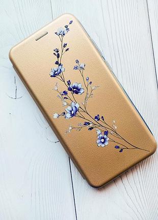 Чехол-книжка с рисунком для xiaomi redmi 9c/10a золотой :: веточка цветов (принт 278)