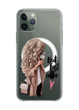 Магнитный чехол на iphone 12/12 pro с поддержкой magsafe :: девушка с кофе (принт 114)