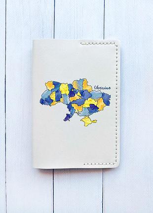 Кожаная обложка на паспорт книжку белая (принт 261)