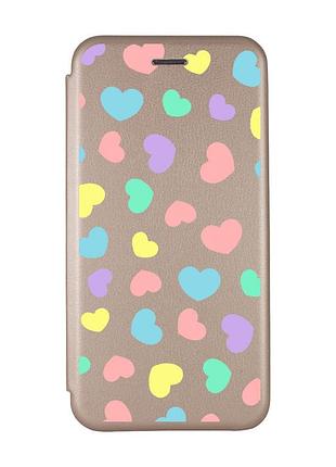 Чехол-книжка с рисунком для samsung galaxy m32/a22/m22 4g золотой :: разноцветные сердечка (принт 335)