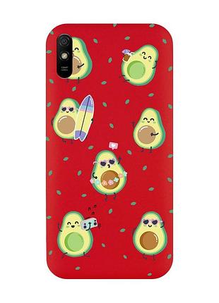 Матовый красный чехол на xiaomi redmi 9a :: авокадо на отдыхе (принт 302)