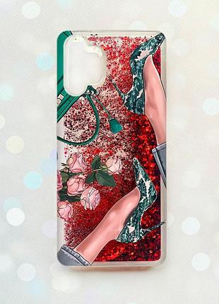 Чехол с плавающими блестками на samsung galaxy a32 красный :: туфельки и цветы (принт 225)