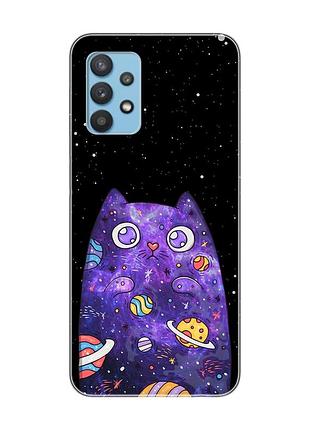 Чехол на samsung galaxy a32 :: фиолетовая кошка (принт 361)