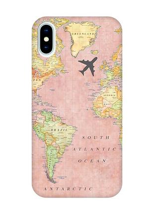 Матовый чехол с розовыми боками на iphone x/xs :: путешествия. карта (принт 320)