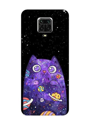 Матовый чехол с розовыми боками на xiaomi redmi note 9 pro / 9s / 9 pro max :: фиолетовая кошка (принт 361)