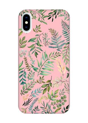Матовый розовый чехол на iphone x / xs :: растительный фон (принт 377)