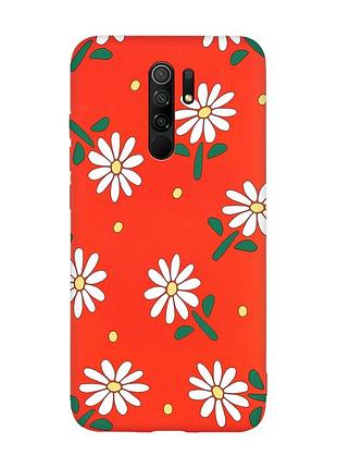 Матовый красный чехол на xiaomi redmi note 8 pro :: ромашки (принт 368)