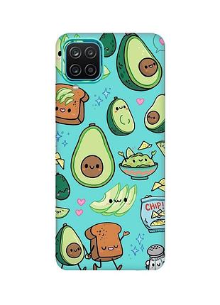 Матовый бирюзовый чехол для samsung galaxy a12 :: милашки авокадо каваи (принт 305)