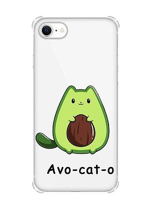 Чехол с утолщёнными углами на iphone 7/8/se 2020 :: котик авокадо (принт 306)