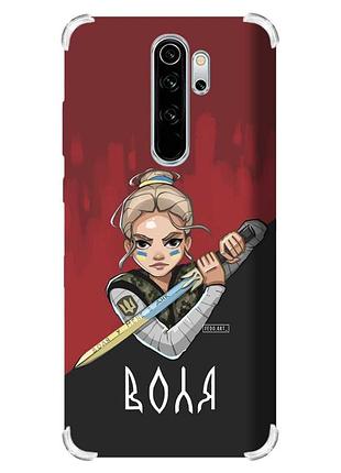 Чехол с утолщёнными углами на xiaomi redmi note 8 pro :: украинская защитница (патриотический принт 171)