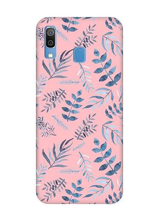 Матовый розовый чехол на samsung galaxy a30 (2019) / a20 (2019) :: растительный фон (принт 276)