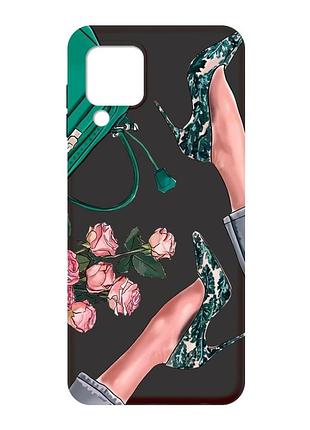 Матовый черный чехол на samsung galaxy a22 4g/m32/m22 :: туфельки и цветы (принт 225)