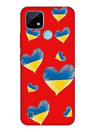 Матовий червоний чохол на realme c21y :: сердечка. україна (принт 258)