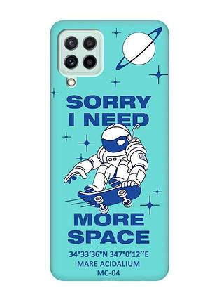 Матовый бирюзовый чехол на samsung galaxy a22 4g/ m32/ m22 :: космонавт на скейте (принт 248)
