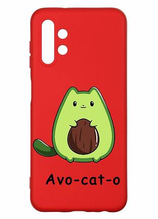 Матовый красный чехол на samsung a13 4g :: котик авокадо (принт 306)